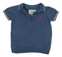 Modrá svetrová vesta s výšivkou a golierikom F&F