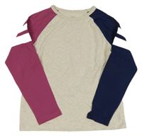 Béžovo-tmavomodro-růžové triko s pruhy Mini Boden