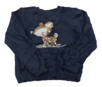 Tmavomodrý chlpatý sveter s laní M&Co.