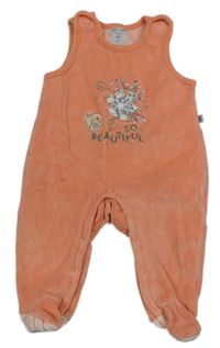 Lososové sametové dupačky s květem a nápisom