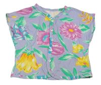 Lila-růžovo-žluté květované propínací tričko