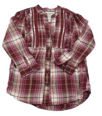 Fialovo-vínovo-biela kockovaná blúzka s volánikmi C&A