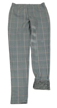 Černo-bílo-růžové kostkované zateplené legíny Yigga