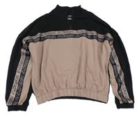 Čierno-béžová crop mikina s logom Kappa