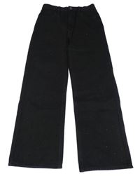 Čierne trblietavé široké high waist rifle s kamienkami Page one young