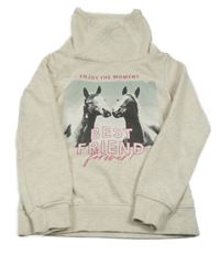 Béžová mikina s koníky a nápismi a golierom Page one young