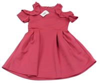 Nové - Fuchsiové šaty odhalenými rameny a volánky Matalan