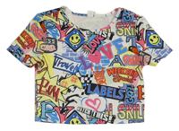 Farebné crop tričko s nápismi a obrázkami Shein