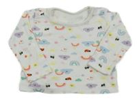 Bielo-farebné tričko s mraky a duhami Primark