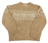 Hnedo-biely vzorovaný sveter s nápisom H&M
