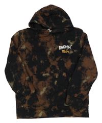 Černo-hnědo-khaki vzorovaná mikina s nápisom a kapucňou C&A