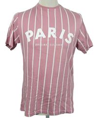 Pánske ružové pruhované tričko s nápisom zn. Primark