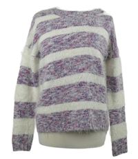 Dámský purpurovo-modro-bílý pruhovaný chlupatý svetr 