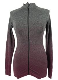 Dámská šedo-vínová proužkovaná sportovní propínací mikina 