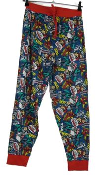Pánske modro-červené pyžamové nohavice so superhrdinami 