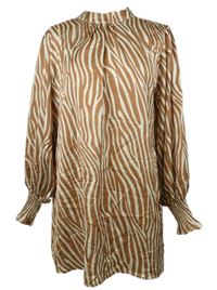 Dámská skořicovo-bílá vzorovaná saténová halenková tunika 