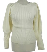 Dámský smetanový žebrovaný svetr s nabíranými rukávy