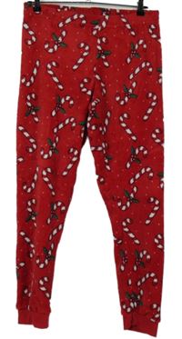 Dámske červené vianočné plyšové pyžamové nohavice s lízátky