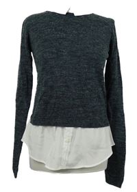 Dámský tmavomodrý svetr s bílou halenkovou vsadkou Esmara 