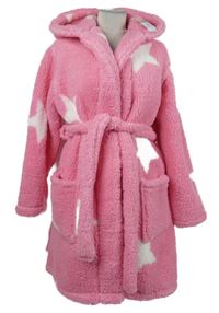 Dámsky ružový hviezdičkovaný huňatý župan s opaskom Primark