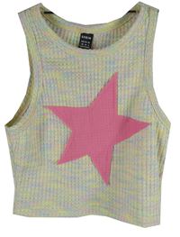 Dámsky smetanovo-farebný melírovaný úpletový crop top s hviezdou Shein