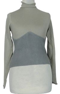 Dámsky sivo-béžový rebrovaný crop sveter so stojačikom Zara