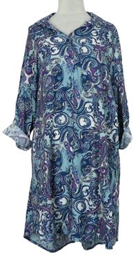 Dámske světlemodro-tmavomodré vzorované košeľové šaty Janina