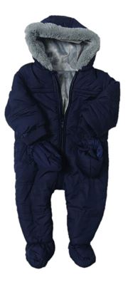 Tmavomodrá šušťáková zimná bunda s kapucí + rukavice George