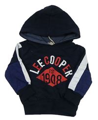 Tmavomodrá mikina s logom a kapucňou Lee Cooper