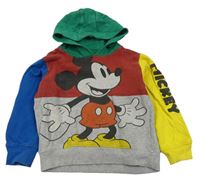 Červeno-sivo-farebná mikina s Mickey Mousem a kapucňou zn. Disney