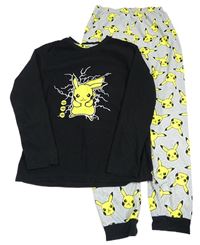 Čierno-sivé fleecové pyžama s Pikachu Primark