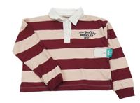 Nové - Vínovo-růžové pruhované crop triko s nápisem Matalan