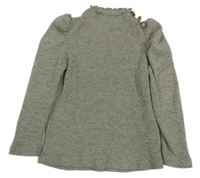 Šedé melírované žebrované úpletové triko s knoflíčky 