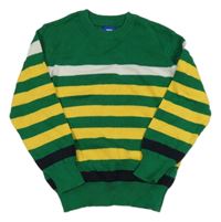 Zeleno-bielo-žltý pruhovaný sveter