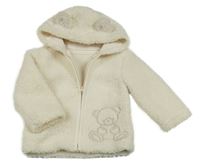 Smetanová huňatá podšitá propínací mikina s medvědem a kapucí Dunnes