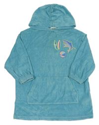 Azurový froté župan s nášivkami a kapucí M&S