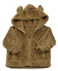 Hnedá chlpatá prepínaci mikina s kapucňou