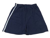 Tmavomodré teplákové kraťasy s pruhom