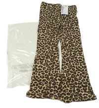 Nové - béžovo-hnědé flare žebrované tepláky s leopardním vzorem George