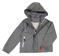 Modrá melírovaná šušťáková bunda s nášivkou a kapucňou H&M
