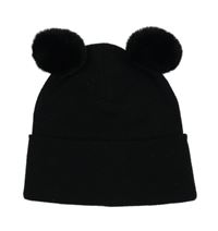 Dámska čierna pletená čapica s bambulemi