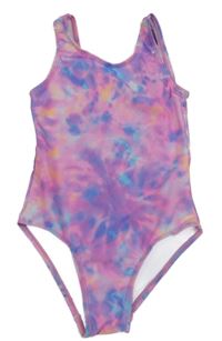 Růžovo-modro-fialové batikované jednodílné plavky Dunnes Stores