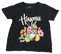 Čierne tričko s kvetmi a nápisom Primark