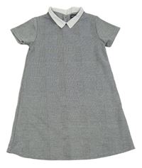 Sivo-biele vzorovano/kostkované šaty s golierikom