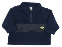 Tmavomodrá huňatá mikina s nášivkou a golierikom Next