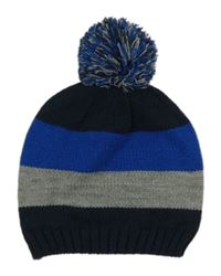 Šedo-tmavomodrá pruhovaná čepice s bambulí Lupilu