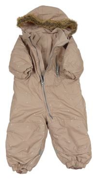 Staroružová šušťáková zimná kombinéza so srdiečkami a kapucňou H&M