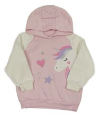 Světlerůžovo-bílá mikina s jednorožcem a kapucí Primark