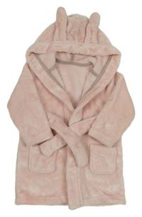 Světlerůžový plyšový župan s kapucí s oušky George
