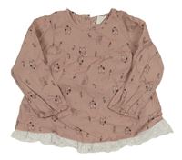 Staroružová blúzka so sovami a madeirou
